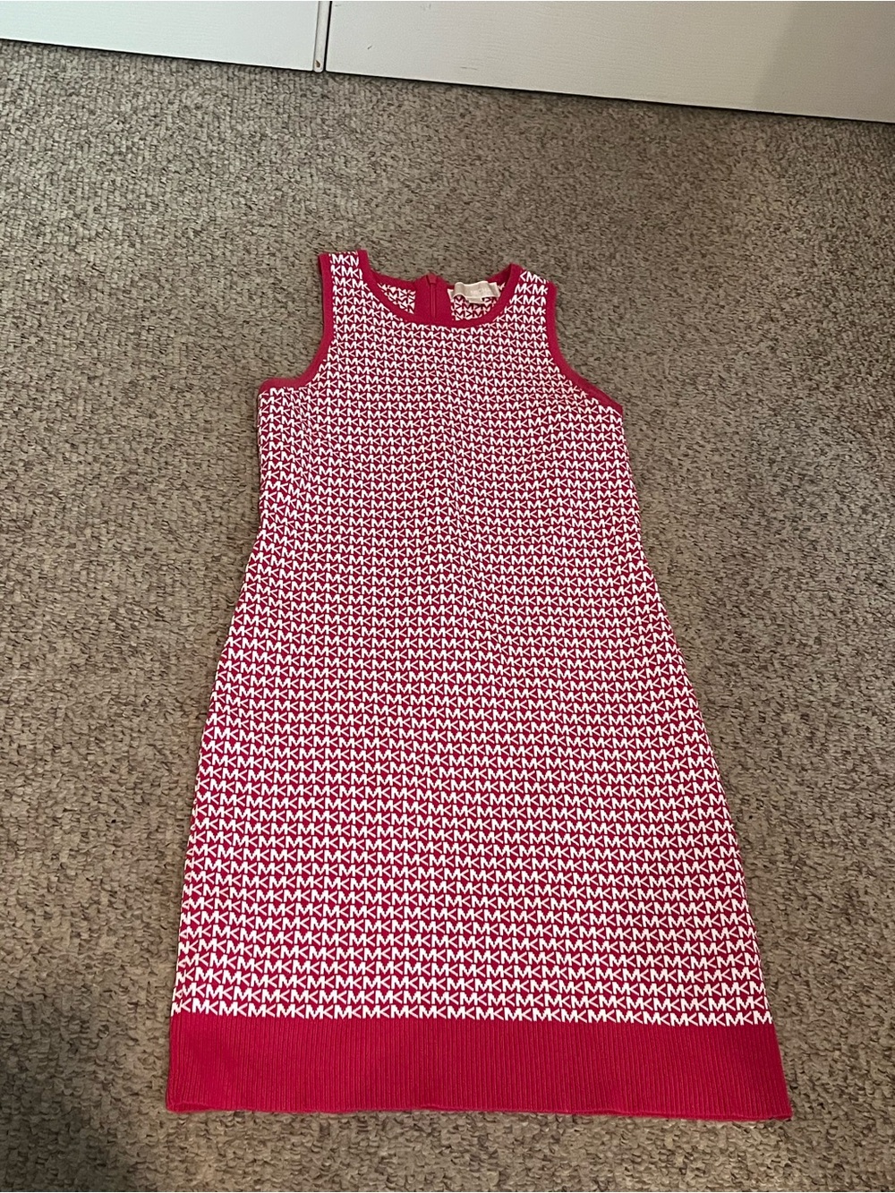 Michael Kors Womenโs Medium Pink Patterned MK Sleeveless Dress